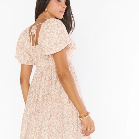 NWT Show Me Your Mumu Odette Midi Dress Ditsy Daisy Beige Linen Blend size XL - Picture 4 of 16